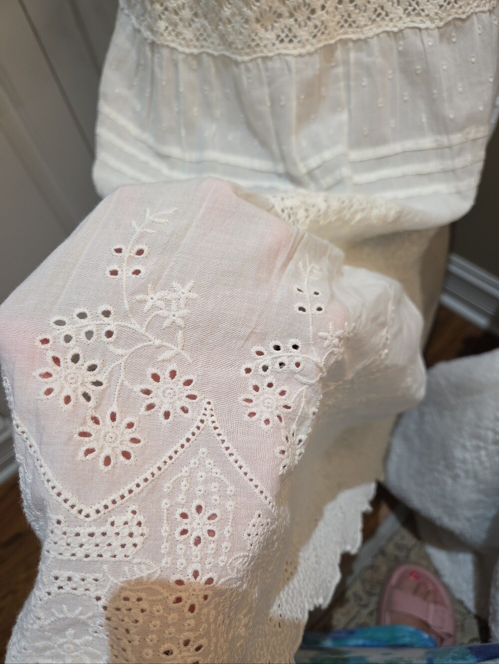 Nwt M & 1X & 2X Jennifer & Grace Women's OffWhite Eyelet Tiered Maxi SkirtB3 - Picture 12 of 17